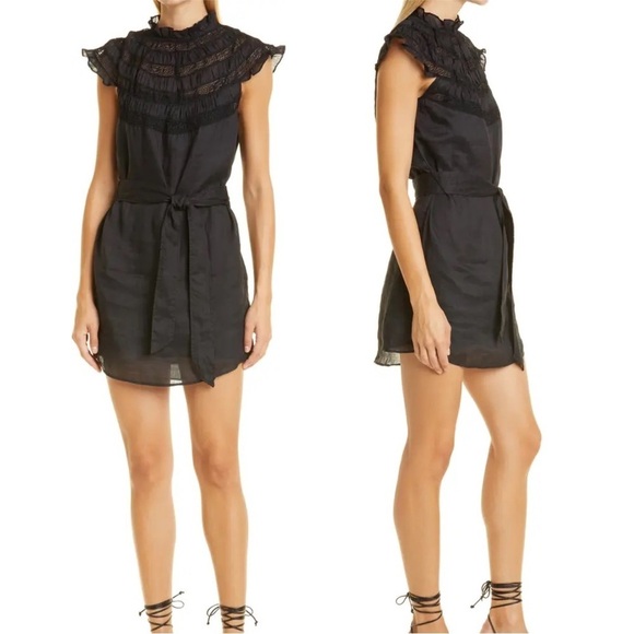 Frame Lace Inset Mini Dress in Black - Picture 2 of 6